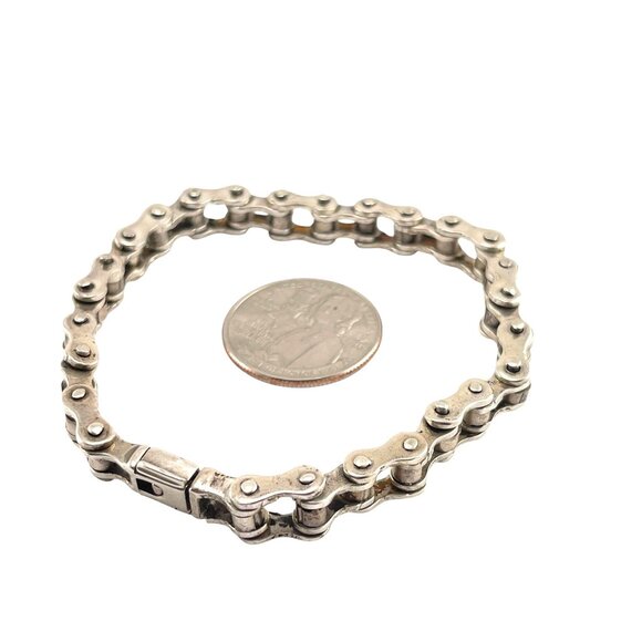 Bike Chain Bracelet Sterling Silver Stainless Steel Heavy Duty Link - Picture 6 of 8